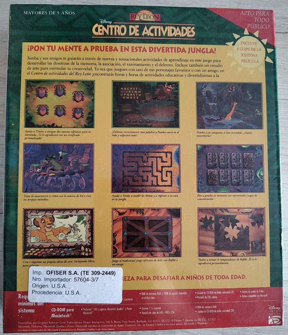Centro de Actividades El Rey Leon - Ofiser S.A - Dorso