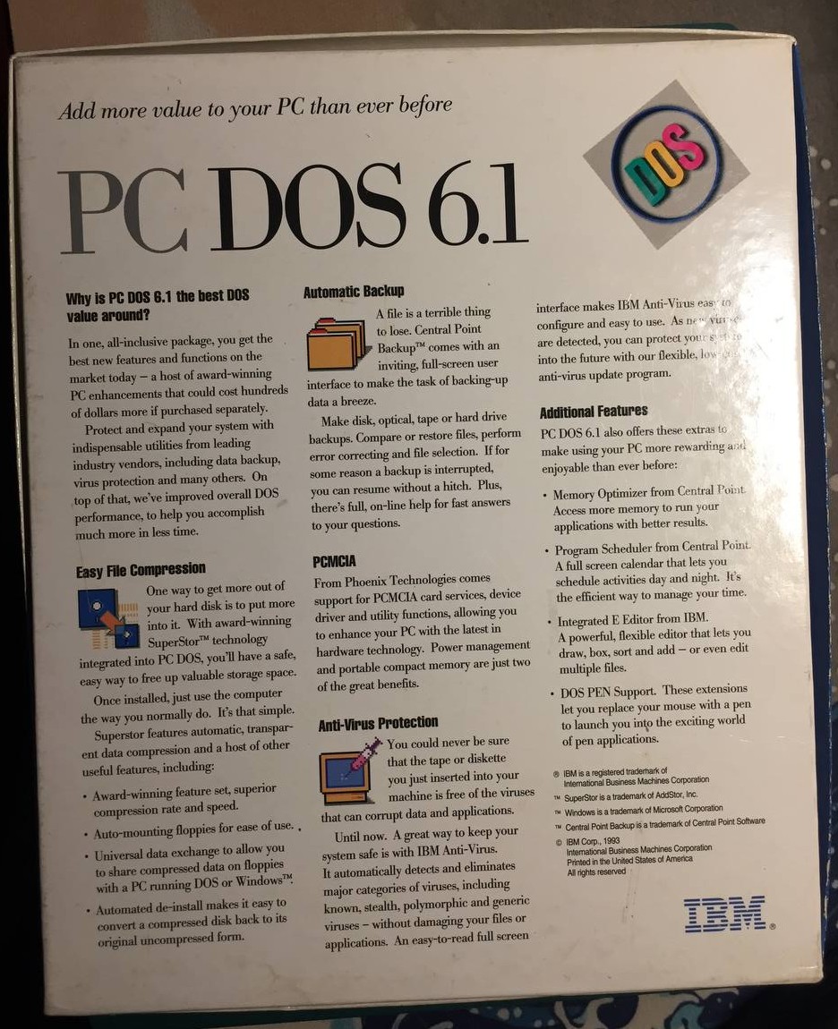 PC DOS 6.1 - IBM - Dorso